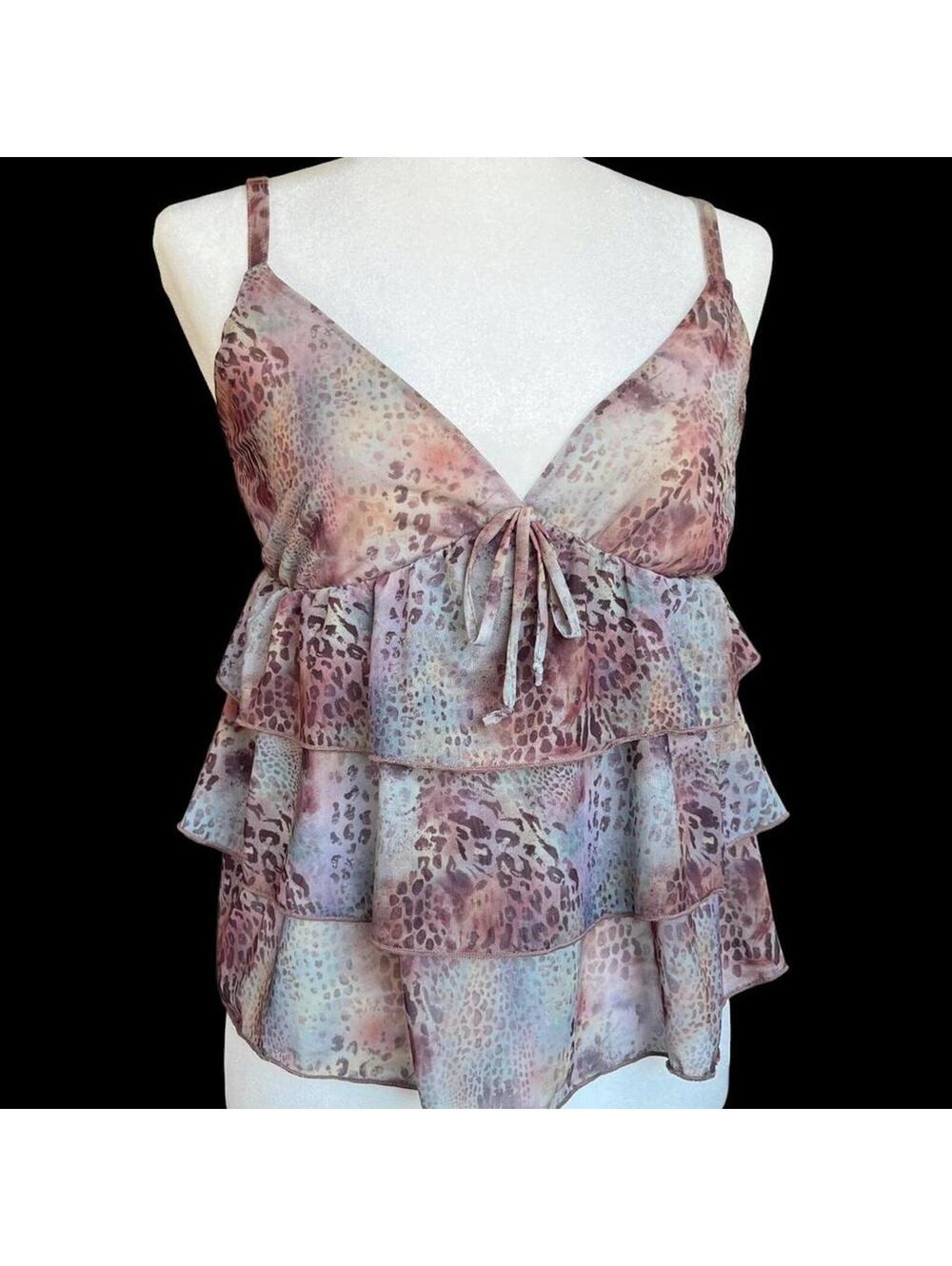 Y2K leopard print babydoll ruffle cami Size medium
